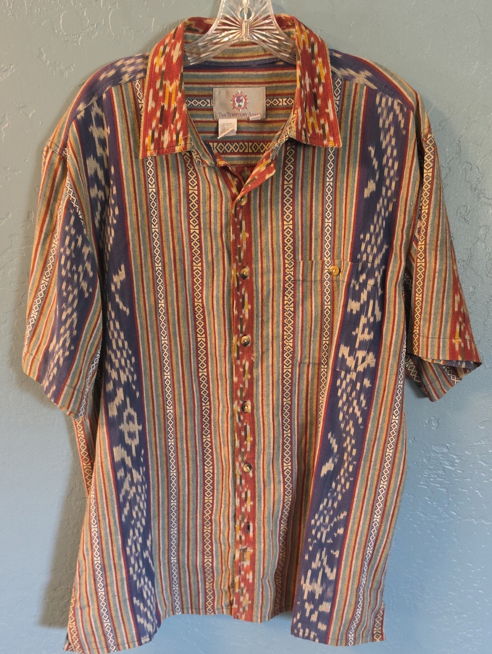 Mens Patterned Short-Sleeve Button Shirt - Multicolor